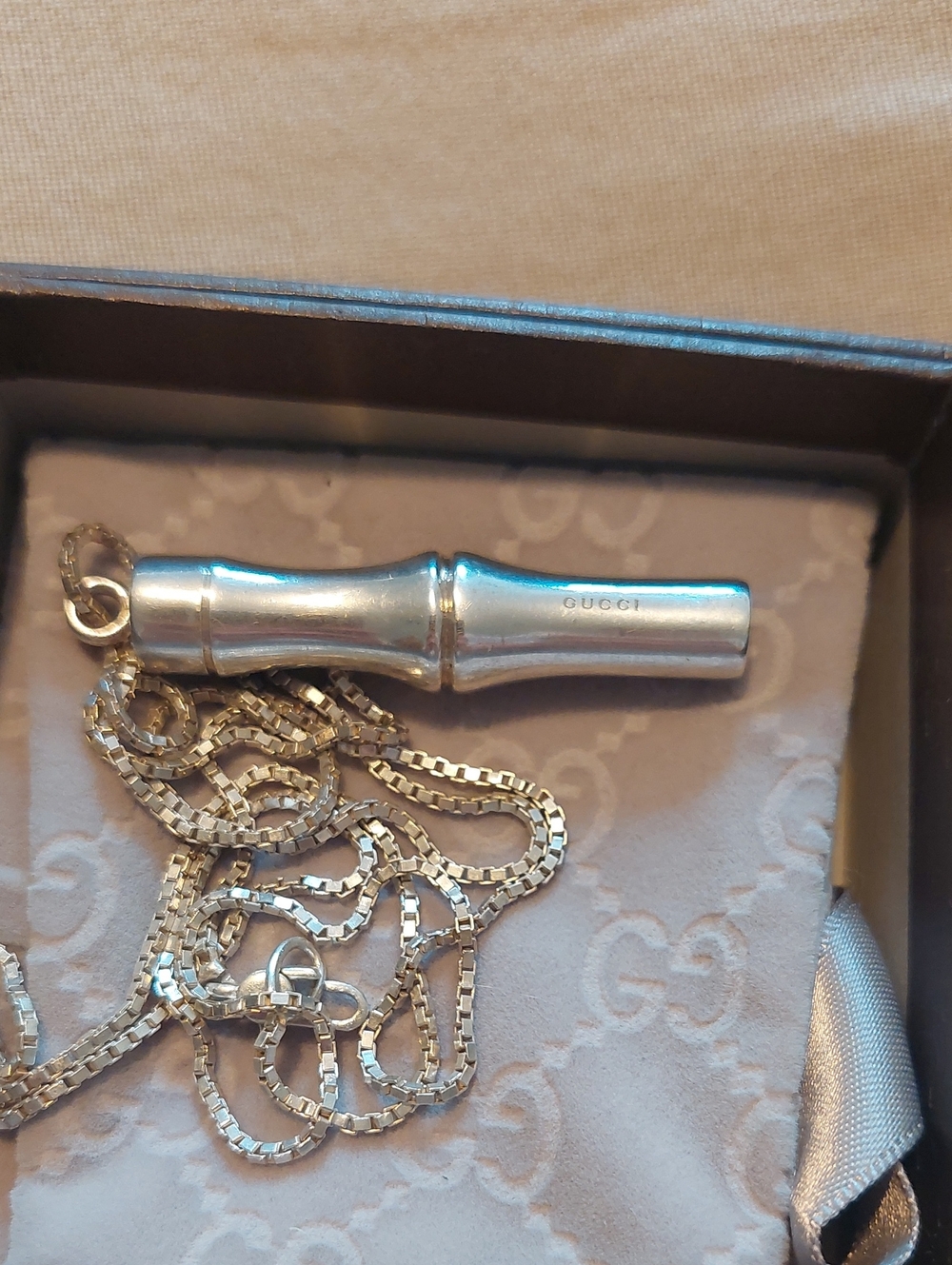 Gucci Silver-tone Bamboo Pendant Necklace